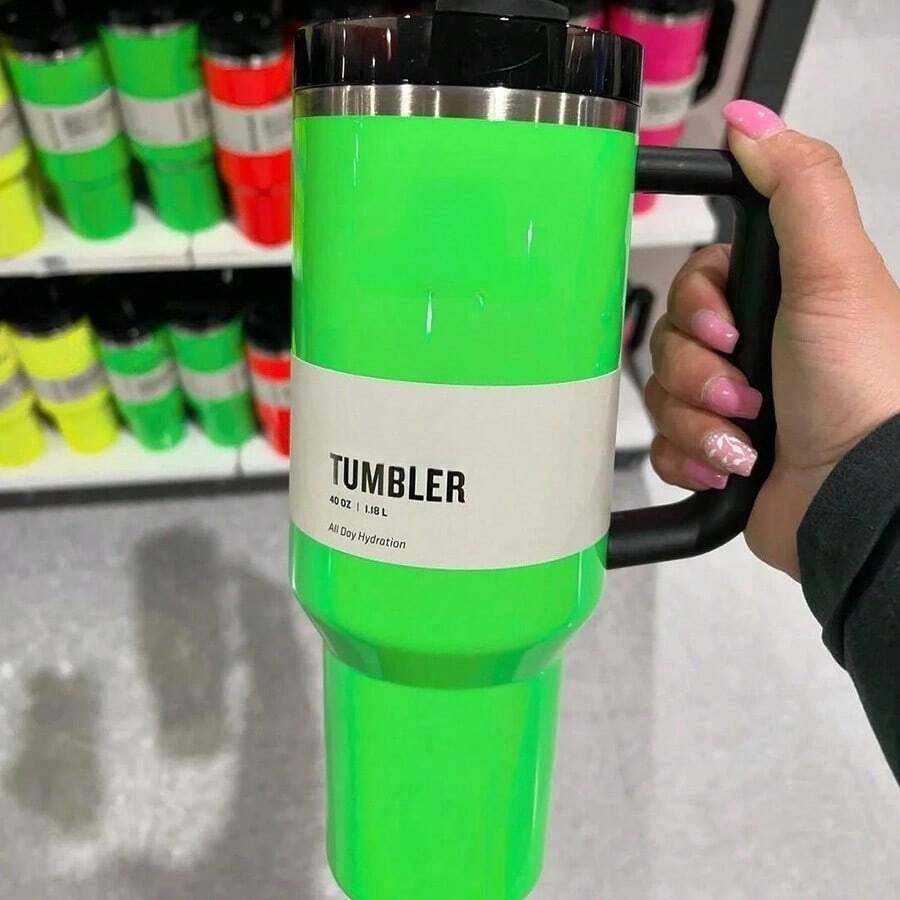 Stanley40oz Stylish Tumbler With Straw & Handle - Dopamine Series Double-Walled Insulated Stainless Steel Cup, Leakproof Design For Office, Camping, Sports, Home, Perfect Gift - #A009 - 查看 1