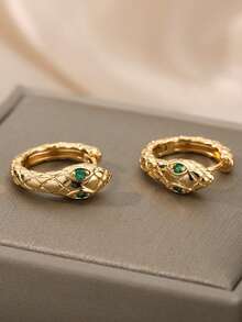 女士复古蛇形吊坠不锈钢耳环，18k 镀金防褪色环形耳环，派对婚礼珠宝度假配饰，万圣节圣诞节礼物 - 多款 - 查看 8