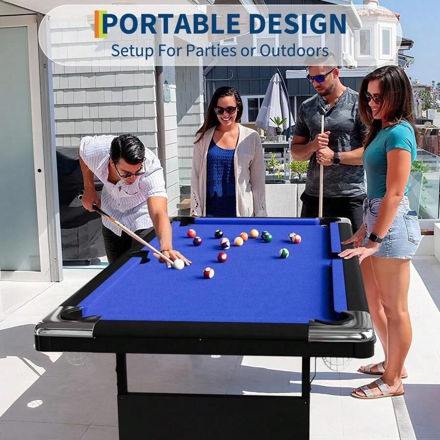 LIZHOUMIL 6 Or 7 Ft Adults Folding Billiards Table , Pool Table Set For Family Game Room, Adult Rrec Room, Basements - Blue - View 1