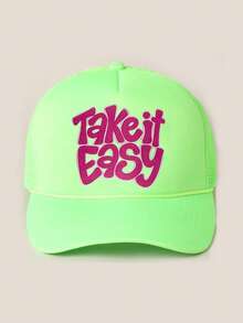 1 件 Y2K 风格女式“Take It”印花可调节休闲太阳帽，透气网眼设计，适合户外、旅行、海滩、春秋季节，也适用于男士