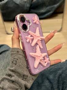 Funda de teléfono 3D de resina con estrellas de mar rosas de diseño creativo de la Princesa Concha de Zheng Rouci, compatible con iPhone 16/15 ProMax/iPhone 14 Pro, iPhone 13 con bordes redondeados y protección contra golpes