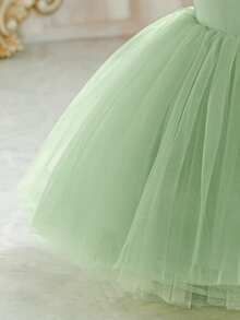 Baby Girls Mint Green Handmade Beaded 3D Bow Christmas Party Elegant Tulle Princess Dress, Suitable For Girls' 1st Birthday Gift, Party, Banquet, Holiday Celebration - Mint Green - View 7