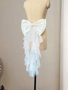 1件多功能蕾丝网纱缎面/可拆卸大蝴蝶结腰带，带拖尾，婚纱配饰，情人节配饰 - 彩色 - 查看 3