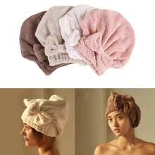 Toalla de secado rápido para el cabello, toalla envolvente con lazo, gorro, gorros gruesos para mujer, accesorios de baño WMBF - Caqui - Ver 3