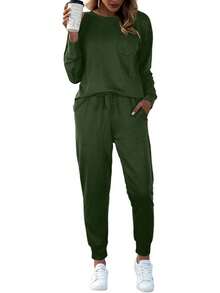 Lounge Sets For Women Two Piece Travel Outfits Sweatsuits 2 Piece Fashion 2025 Pajamas Fall Clothes For Women Halloween Christmas New Year - 綠色 - 查看 5