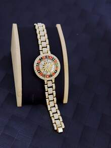 Spinning Casino Roulette Gold Plated Watch Chain Bracelet Thick Chain - Gold - View 2