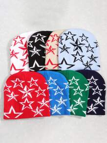 1 件时尚图案针织帽，提花成人男女通用无檐便帽，温暖，时尚街头休闲，多色，秋冬秋季服装 - 花紋圖案 - 查看 14