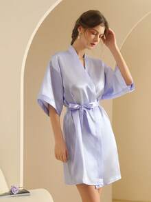 Women's Silk Nightgown Wedding Dressing Robe Lightweight Cardigan Robe Bridal Morning Robe Friend's Robe, Suitable For Home And Hotel Wear. - Violet Purple - View 8