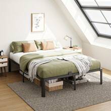 14 Inch Bed Frames With Headboard Hole And Round Corner Legs Mattress Retainers 3500LBS Heavy Duty Steel Slats No Box Spring Needed Platform Noise-Free Easy Assembly