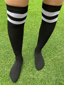 1 Pair Unisex Striped Over-The-Knee Football Socks, Breathable Anti-Slip Sports Socks For Teenagers, Moisture-Wicking, Comfortable, Quick-Drying, Elastic Fit, Suitable For Outdoor Activities, Cycling, Hiking, Running And Active Play For Boys And Girls 9+ Years Old, All Seasons