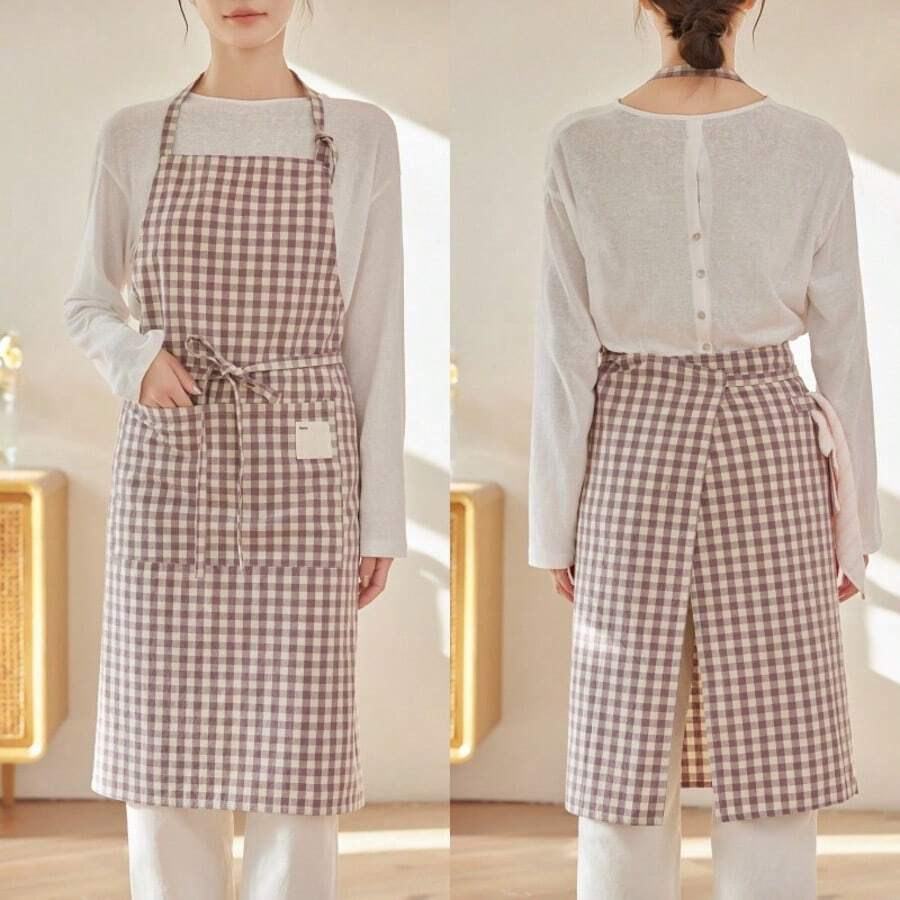 Canvas Apron Kitchen Goods Milk Tea Coffee Apron Nail Salon Clerk Work Clothes - 紫色 - 查看 1