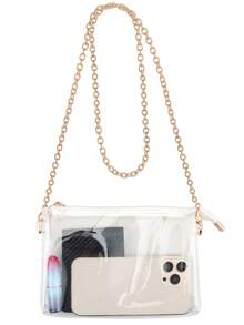 Women's Clear Crossbody Bag Stadium Approved PVC Purse Zipper Transparent Shoulder Bag For Outdoor Activities, Concerts & Sports Events - 金色 - 查看 1