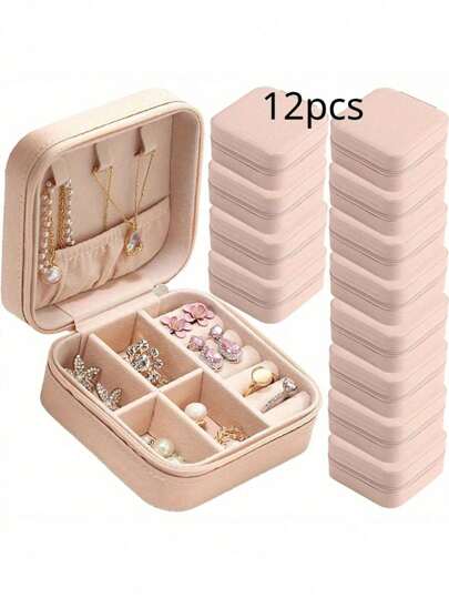 1/6/12 piezas Cajas de joyería al por mayor, caja de joyas para mujer, estuche de viaje con cremallera para almacenar anillos, aretes, collares, decoración del hogar, regalo de Año Nuevo, regalo para ella en su cumpleaños/Navidad, esencial para la organización de joyas de verano, regreso a la escuela estuche de viaje para mujer, organizador de almacenamiento esencial para dormitorio