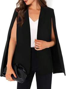 Womens Cape Split Sleeve Open Front Casual Coat Work - Style BYIL - 黑色 - 查看 1