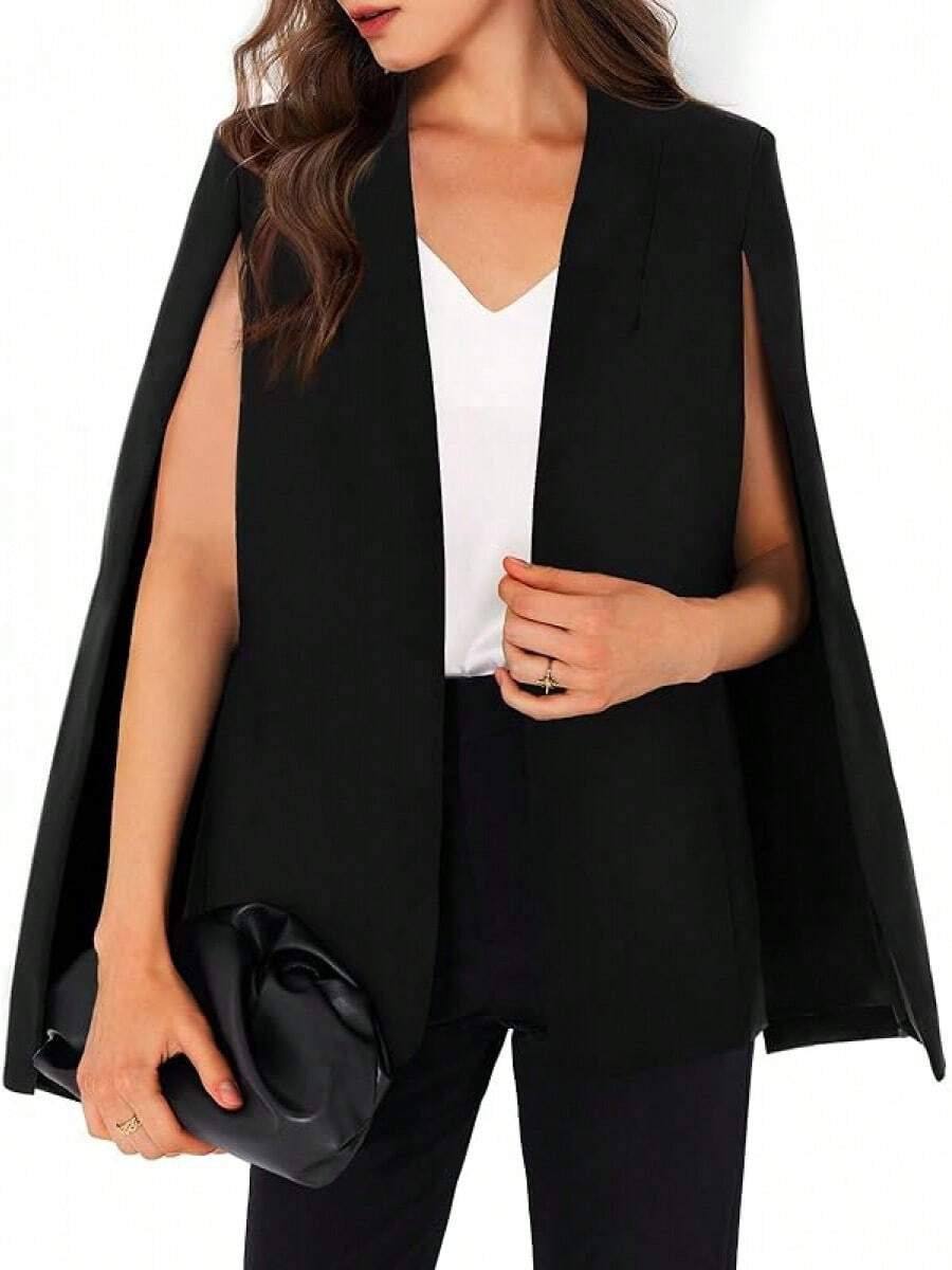 Womens Cape Split Sleeve Open Front Casual Coat Work - Style BYIL - 黑色 - 查看 1