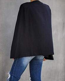 Womens Cape Split Sleeve Open Front Casual Coat Work - Style BYIL - Dark Blue - View 8