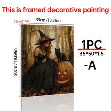 1 bức tranh tường vải canvas phù thủy Halloween quyến rũ cảnh rừng mùa thu với mèo đen và đèn lồng bí ngô, đồ trang trí theo mùa ma quái, đồ trang trí nhà cửa, thẩm mỹ trang trí phòng, tranh tường vải canvas, khung tùy chọn áp phích phòng, đồ trang trí phòng ngủ - 1 cái - Xem 13