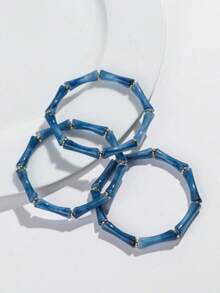 3件套亚克力大理石纹深绿色竹结叠戴手镯，适合女士日常佩戴 - 竹節水滴 - 查看 10