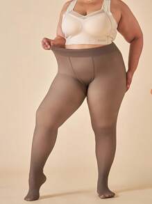 1 pieza Leggings de mujer de color negro sólido para invierno, sexy y transparente, talla grande, elástico, forro de felpa, pantalones térmicos, adecuado para otoño/invierno (0-15°C)