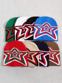 1 件时尚图案针织帽，提花成人男女通用无檐便帽，温暖，时尚街头休闲，多色，秋冬秋季服装 - 花紋圖案 - 查看 13