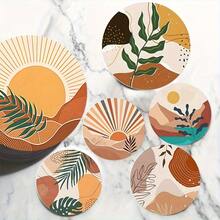 6 件北欧风格木质杯垫，隔热防滑桌面保护垫，适用于马克杯、咖啡店、办公室、厨房、餐厅、生日和圣诞节礼物 - 彩色 - 查看 4