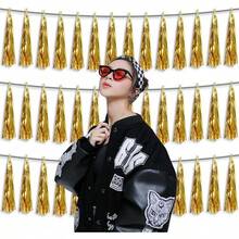 3P Metallic Fringe Tassel Banner Garland Foil Tinsel Streamer Wall Hanging Curtain Backdrop Banner For Parade Floats, Graduation Decorations, Father's Day Party Decoration(Silver)Halloween Christmas New Year - 金色 - 查看 4
