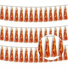 3P Metallic Fringe Tassel Banner Garland Foil Tinsel Streamer Wall Hanging Curtain Backdrop Banner For Parade Floats, Graduation Decorations, Father's Day Party Decoration(Silver)Halloween Christmas New Year - 橘色 - 查看 1