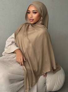 1pc Modal Viscose Solid Muslim Hijab, Fashion Breathable Plain Lightweight Headscarf, Double Needle Lockstitch Refined Edging Craftsmanship, Women Scarf For Lady, Suitable For All Seasons