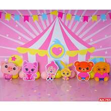 Plim Cartoon Pig Circus Birthday Party Backdrop Decoration Banner (Multiple Styles) Fiesta Тheme Baby Shower Photography Background Prop Decor - Style - 查看 1