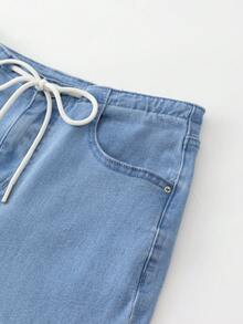 Women's New Lace-Up Waist Wide Leg Jeans, Elastic Casual Mom Jeans, Straight Leg Pants