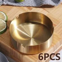 6 PEÇAS Cinzeiros Circulares Clássicos - Feitos de Aço Inoxidável, Duráveis e Elegantes com Acabamento Dourado, Design À Prova de Vento e Resistente a Quedas, Fácil de Limpar, Não Precisa de Eletricidade, Adequado para Casas, Hotéis, Cafés, Karaokês - Presentes de Feriado Perfeitos, Acessórios de Banheiro de Hotel, Itens Elegantes, Materiais Fáceis de Limpar (Dourado, Prata)