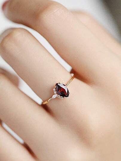 GAGAFEEL 1枚复古优雅S925纯银红色锆石戒指，女士周年纪念/生日礼物