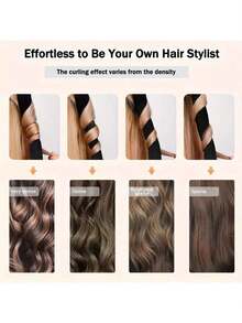 5 件套无热卷发套装，卷发棒头带，带发圈发夹，弹性发圈，柔软 DIY 波浪卷发造型工具，适合中长发卷发，返校、旅行度假必备品，女士发饰