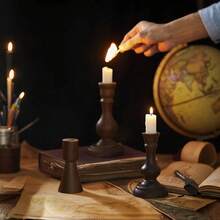 1pc Rustic Wooden Candle Holder, Vintage Distressed Wooden Candle Holder, Wooden Taper Candlestick For Home Tabletop, Fireplace Mantel, Entryway Decor, Church & Wedding Centerpiece, Perfect For Christmas Decorations, Christmas Gifts, Birthday Gifts, Party Decorations, Birthday Decorations, Room Decor, Home Decor, Bathroom Decor, Bedroom Accessories, Home Accessories, Holiday Essential And Kitchen Accessories - Brown - View 7