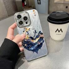 Funda para teléfono (1 unidad) con nuevo diseño de gasa colorida degradada con láser IMD. Compatible con phone 16/15/14/13/12/11 (series completas), 13/14 Pro/15 Plus/16 Pro. Incluye protector de lente. Diseño clásico anticaídas y de materiales mixtos. - Plateado - Ver 6