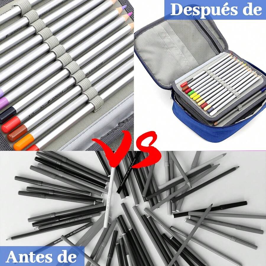 Estuche para de gran capacidad caja de con 72 ranuras multiuso escolares vuelta al cole [Material Premium] Hecho de tela Oxford de alta calidad y forro 420D, le da un toque increíble y tiene una - Azul - Ver 1