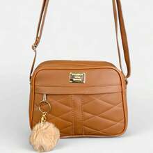 Small Women's Bag With Reinforced Crossbody Strap + Cute Pompom Keychain - Lạc đà - Xem 1