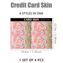 SUPSTICKER 4 piezas Pegatinas para tarjetas de crédito con diseño de elementos de mariposa, diseño ultradelgado de doble cara, material de PVC de alta calidad resistente al agua y a los arañazos, duradero, sin burbujas, fácil de pelar y pegar sin dejar residuos, ideal para viajes y uso diario, 5.39*18.6 pulgadas
