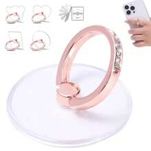 1 pieza Soporte para teléfono móvil con forma de anillo de cristal de imitación, con soporte giratorio de 360° de acero inoxidable, montura de anillo de teléfono de acrílico transparente, compatible con varios teléfonos y fundas