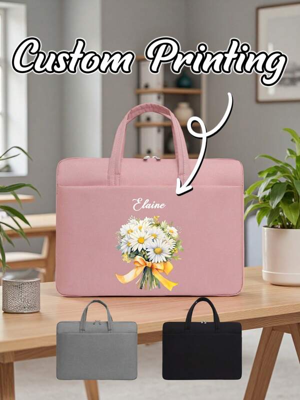 1pc Customized Floral Pattern 15-Inch Laptop Sleeve, Personalized With Name & Floral Design, Waterproof Portable Laptop Bag For Business Travel, Student Notebook Carrying Case, Simple & Lightweight Computer Sleeve, Suitable For Outdoor/Camping/Travel/Hiking/Sports/Business/Office