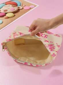 1 szt. Niestandardowa torba toaletowa z motywem imienia i kwiatów, idealna do przechowywania i przenoszenia przyborów toaletowych w podróży, odpowiednia dla dzieci i nastolatków, można ją dostosować do własnego projektu lub imion jako prezent dla przyjaciół i rodziny