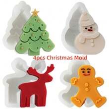 4 PEÇAS Moldes de Vela de Silicone de Árvore de Natal + Alce + Homem + Boneco de Neve + Homem de Gengibre, Molde de Resina Epóxi, Formas Fofas DIY, Artesanato de Vela Festiva de Natal para Cimento e Trabalhos Artísticos em Gesso Aromático, Ideia de Presente Perfeita