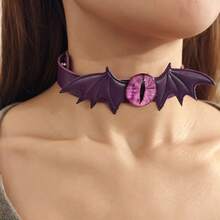 1 件仿皮恶魔之眼和翅膀颈链，深色甜美哥特式红眼蝙蝠领颈饰，可调节个性化项链，适合派对装饰万圣节