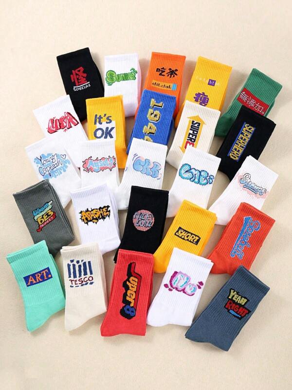 20 piezas Calcetines para hombre de media pantorrilla con estampado de obra de arte abstracta y diseño de graffiti, adecuados para uso diario de ropa urbana