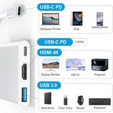 USB Hub 3 In 1 USB C To HDMI-Compatible USB 3.0 Docking Station Type-C To HDMI-Compatible Splitter HUB For  Air Converter - Bạc - Xem 4