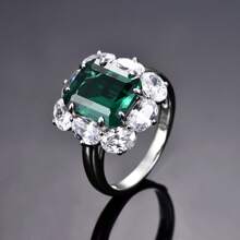 Dissoo 1pc 2025 New 925 Silver Ring, Elegant Square Green Synthetic Zirconia Inlaid Ring, Women's Jewelry Ring, Gift For Back To School, Beach Party, Banquet, Partner