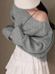 Women Simple And Comfortable Long Sleeve Pullover Sweater, Autumn/Winter 2525 - Ash - View 4