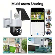 Cámara de seguridad inalámbrica con energía solar de 4MP, cámara inteligente para el hogar con WiFi de banda dual 2.4G/5G, resolución ultra alta definición de 1440P, batería recargable de 7500 mAh, función de rotación de 355°, visión nocturna a color, detección de movimiento, audio bidireccional, nivel de protección IP65, adecuada para vigilancia exterior doméstica y comercial, cámara de seguridad solar.