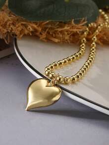 1 件时尚简约心形吊坠项链，适合女士，精致奢华配饰，适合日常佩戴、聚会、节日和派对，是理想的礼物 - 金黃色 - 查看 3