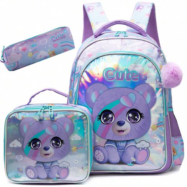 Cute Carton Backpacks For Girls School Bag Boys Backpacks Ages 8-10 With Lunch Bag Kids Bookbag Set Travel Backpack For Preschool Kindergarten Elementary Students Backpack To School Supplies